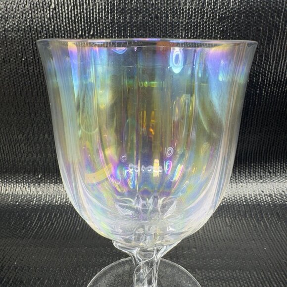 Vintage Iridescent Glass Footed Glasses Cups Drinking Goblets Twisted Stem Set 2 - Picture 4 of 11